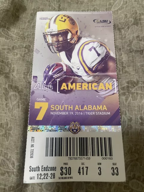 LSU Tigers 11/19/2016 SEC football ticket stub vs Florida Gators. South Alabama