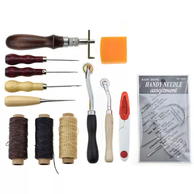 14Teile/satz DIY Lederhandwerk Kit Nähahle Nähwerkzeuge Für Leder Lederwerk A7Y3