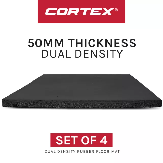 NEW CORTEX Dual Density 50mm Thick Rubber Gym Floor Mat/Tile 1m x 1m (Pack of 4)