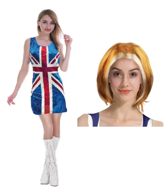 Spice Girls Ginger Spice Costume And Wig Union Jack Dress 90s Sequin Costume