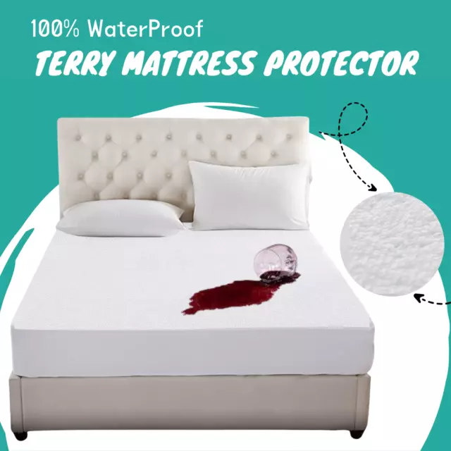 Protector de colchón 100% impermeable toalla de Terry sábana cubierta de cama todos los tamaños