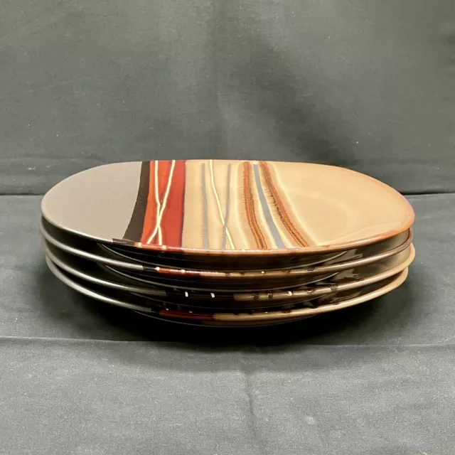 Set Of 4 - Better Homes And Gardens Bazaar Dinner Plates 10.5" Brown Tan Stripes