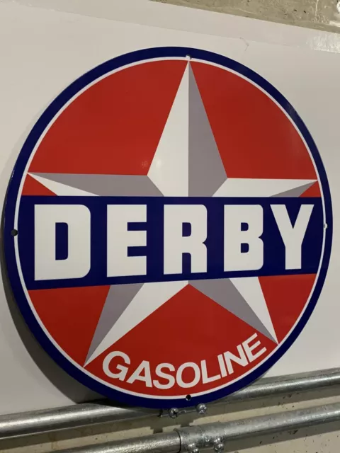 Vintage Style Derby   Gasoline Oil Gas Pump  Metal Heavy Steel Quality Sign