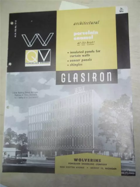 Wolverine Porcelain Enameling Co Catalog~Glasiron Insulated Panels/Asbestos~1962