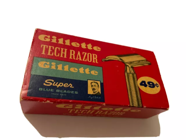 Vintage Gillette Safety Razor Co Tech Razor Gillette Blue Blades Logo  w/Box