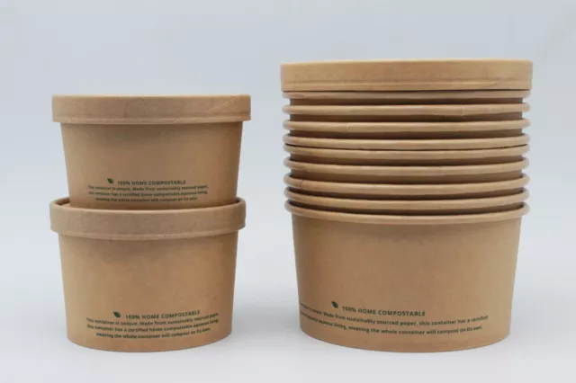 12oz Biodegradable Kraft Paper Soup Bowl Ice Cream Container Compostable Takeawa 3