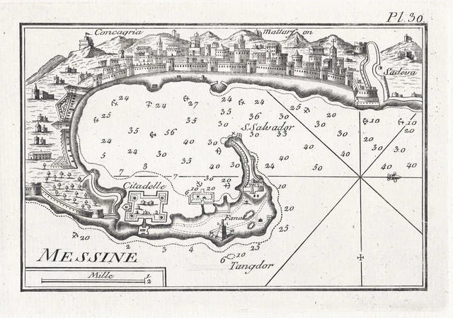 Messina Sicilia Sizilia Sicilia Island Isola Italia Mappa Roux 1800