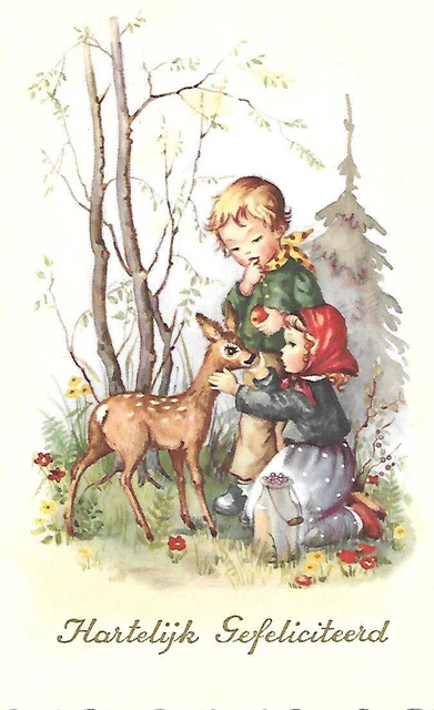 Cp Tendres Caresses Au Petit Faon Dans Les Bois