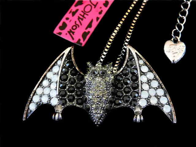 Betsey Johnson Black Crystal Lovely Bat Pendant Chain Sweater Necklace