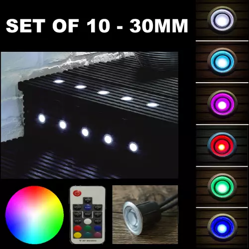 10 X 30Mm Led Decking/Plinth Lights Dimmable Ip65 Rgb Colour Changing
