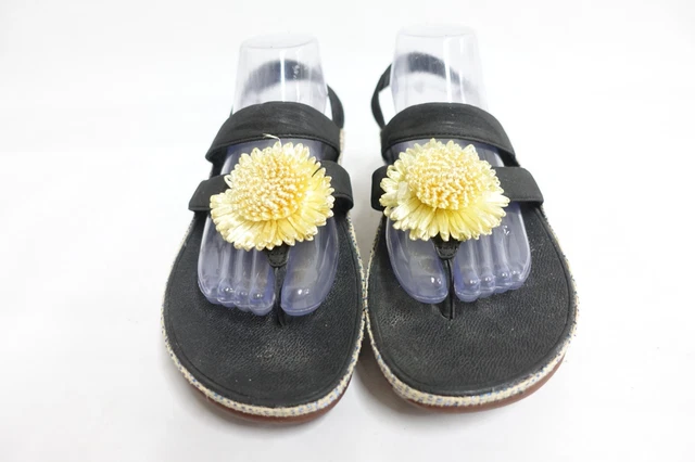 FITFLOP Rosita Black/Yellow 10 Women Thong Slip-On Wedge Sandals 2