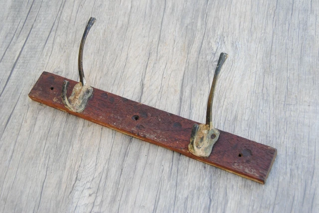 Vtg salvage Victorian brass coat hat robe hanger library school house hooks