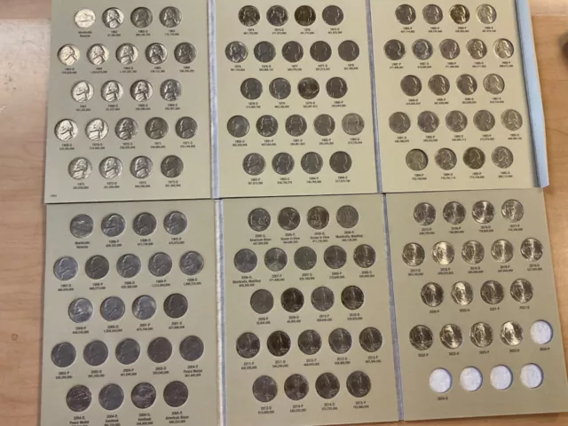 Jefferson Nickels Set 1962 - 2023 in H.E. Harris Coin Folders; Full AU Set