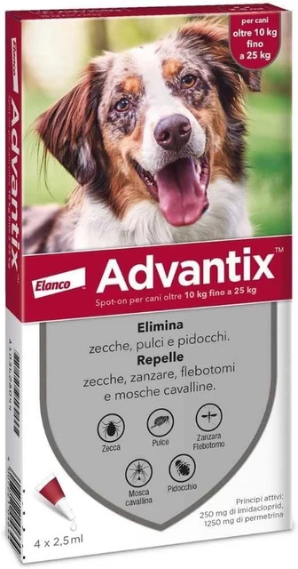 Advantix Spot-On Antiparassitario, per Cani Da 10 Kg a 25 Kg, Elimina Zecche, Pu