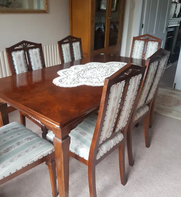Art Deco Walnut Dining Table And Six Upholstered Chairs
