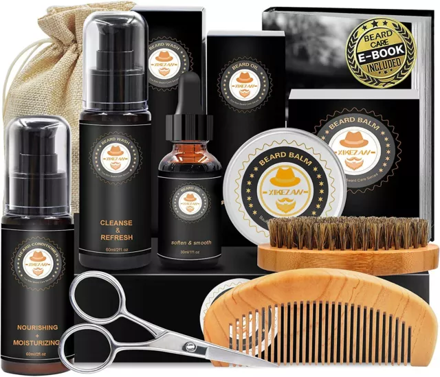 Kit de Barbe Homme Complet Coffret Barbe avec Conditionneur de Barbe Shampoing