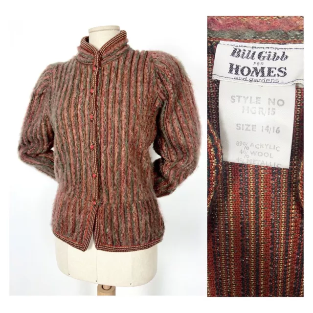Giacca blazer in lana vintage anni '70 di Bill Gibbs per case e giardini designer 12 UK M
