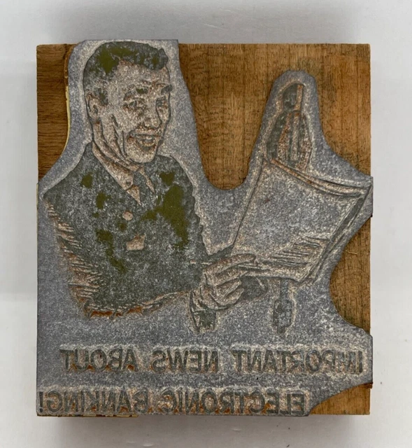 Vintage Letterpress Printers Print Block - Electronic Banking News - Advertising