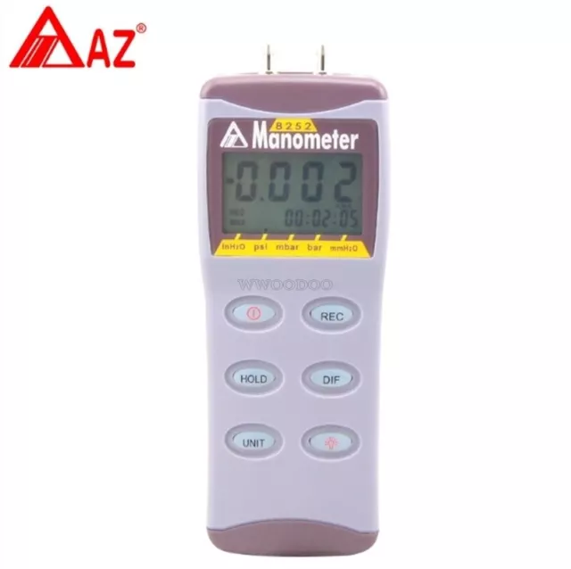 AZ-8252 Digital Manometer Pressure Gauge Differential Pressure Meter Tester. co