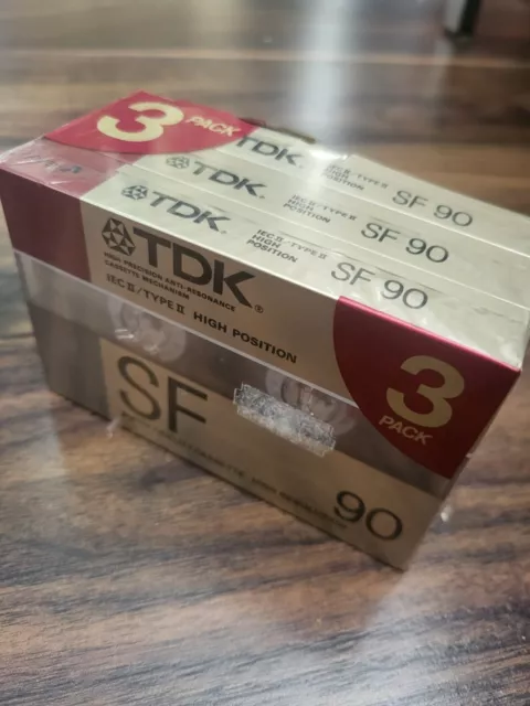 3 Pack TDK BLANK CASSETTE TAPES SF90 (1988) NEW & SEALED TYPE II CASSETTE