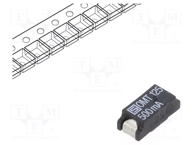125VDC 125VAC 7,4x3,1mm SMD Sécurité : Schmelz 500mA Fusible