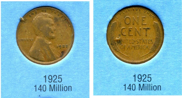 Lincoln Head Wheat Cent 1925 P Average Circulated United States Penny Coin #351