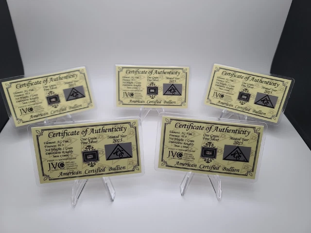 5 American Certified BULLION BAR 1 Grain pure fractional Silver 999 FINE