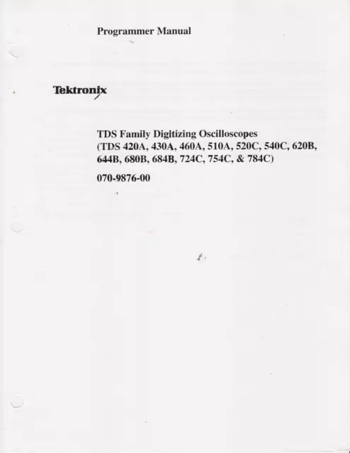 Programmer Manual Tektronix 070-9876-00 TDS Family Digitizing Oscilloscopes