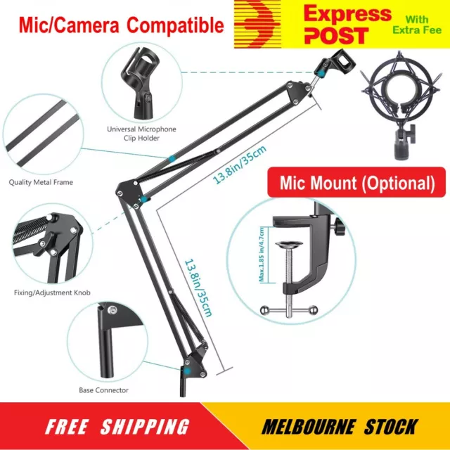 Microphone Suspension Boom Arm Desktop Stand Mic Holder Anti-Shock Mount Camera