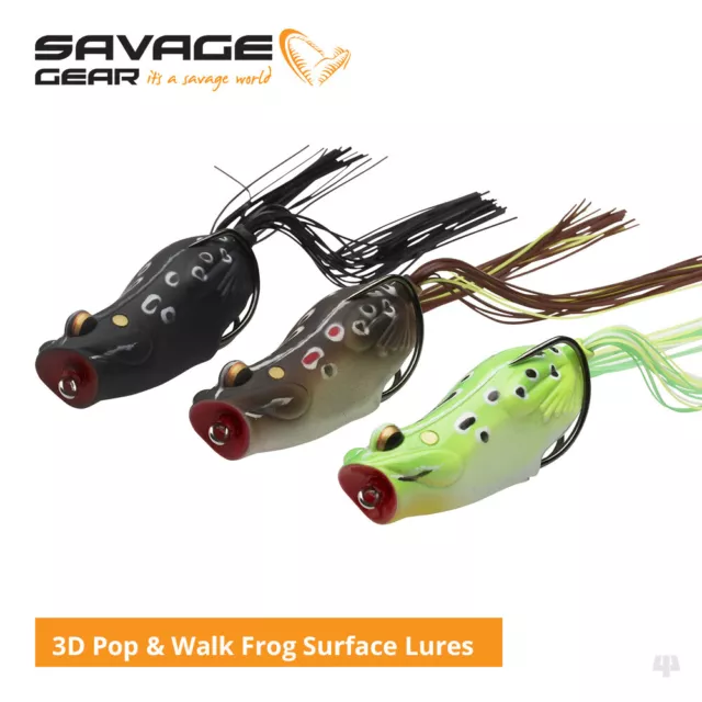 Savage Gear 3D Pop & Walk Frog Surface Lures - Pike Perch Bass Fishing Tackle