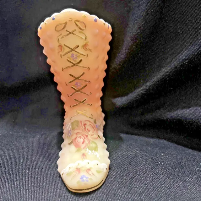Fenton Art Glass Hobnail Frosted Pink Boot 95th Anniversary George Fenton