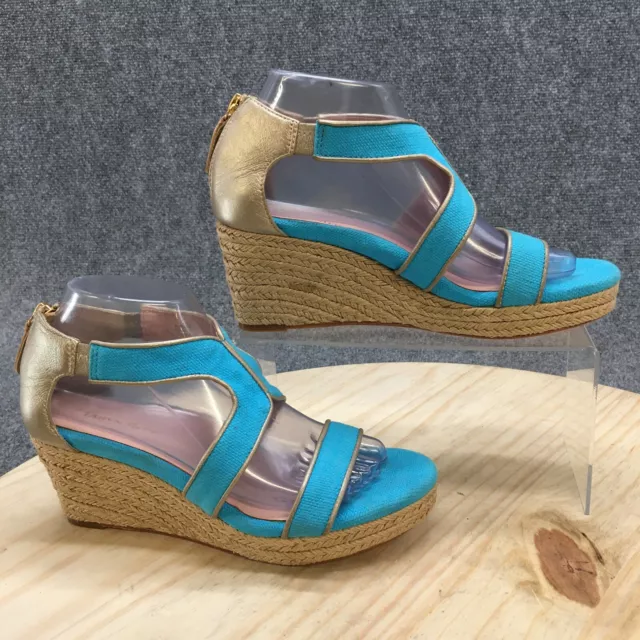 Taryn Rose Sandals Womens 7.5 M Espadrille Wedge Blue Open Toe Casual Back Zip