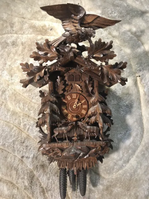 7 Days Germany Black Forest Strike Swiss Musical Cuckoo Clock,3 Weights Driven