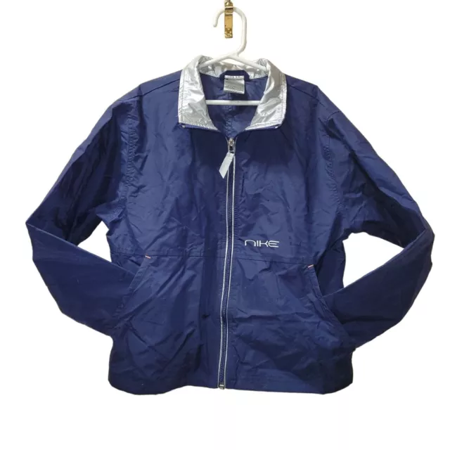 Nike Youth/Kids Medium Windbreaker  Jacket Full Zip Front Collar Navy Silver
