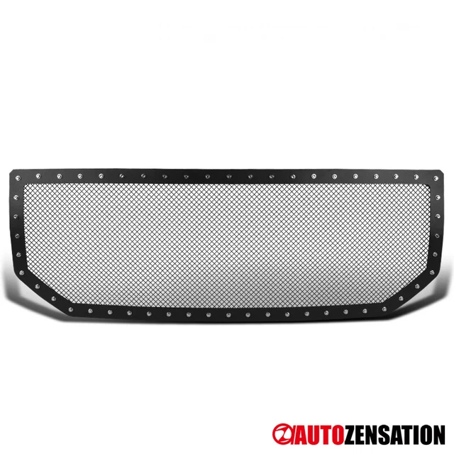 Fit 2016-2018 GMC Sierra Rivet Black Stainless Steel Mesh Hood Grille Insert