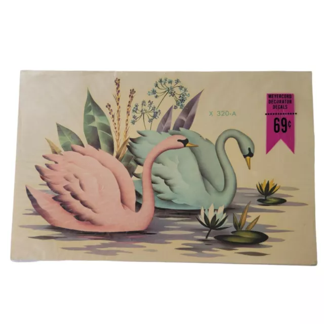Calcomanías de decoración vintage Meyercord nuevas en paquete artesanías cisnes MCM BAÑO COCINA HAZLO TÚ MISMO