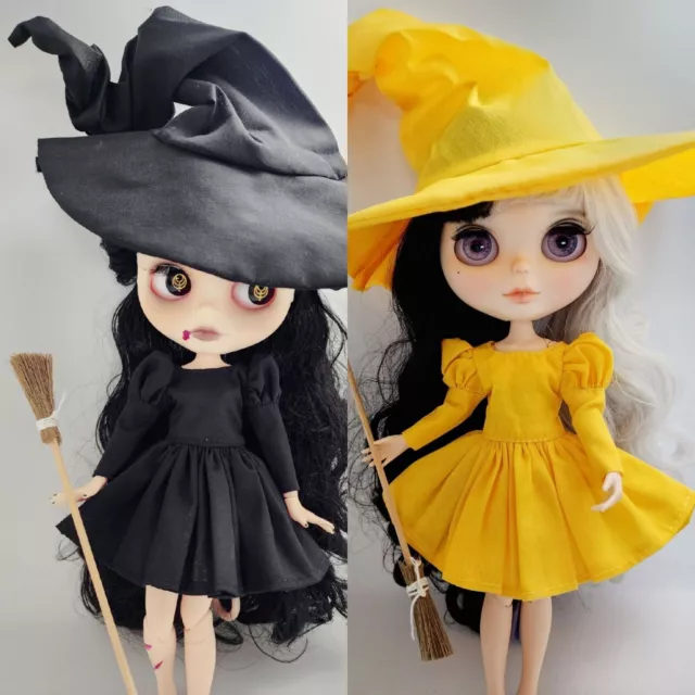 Halloween Blythe doll Clothes, The Witch Outfit, Broom, Hat for Blythe Doll, ICY