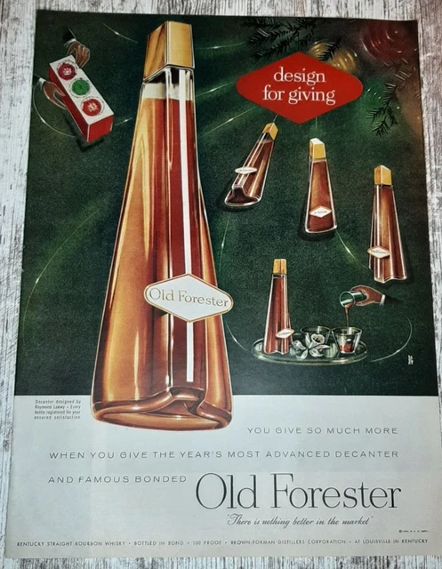 1956 Old Forester Vintage Print Ad Kentucky Bourbon Whiskey Holiday Bottle Gift