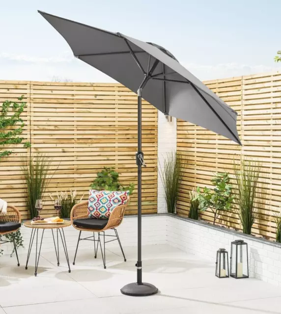 2m Aluminium Parasol Umbrella Grey Garden Patio Table Sun Shade Canopy Large