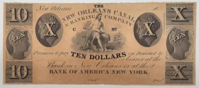 18xx Canal Bank of New Orleans LA Ten Dollar Remainder Note  Crisp AU+