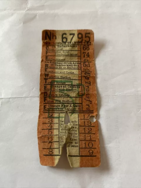 Vintage London Transport Bus Ticket 5d