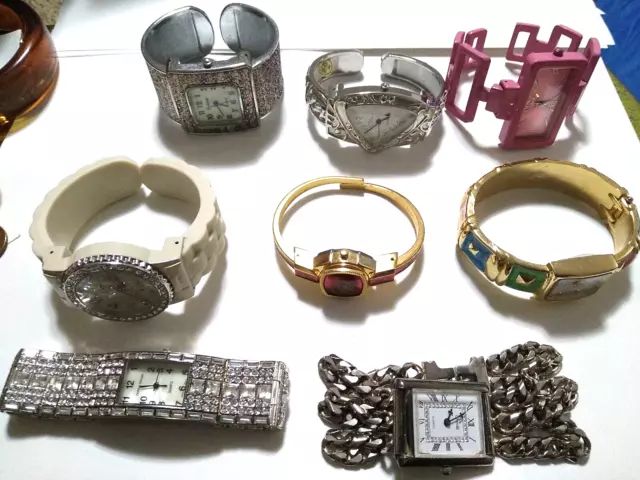 VTG Lot 8 RETRO & GLAM RHINESTONES ENAMEL GOLDTONE SILVERTONE WATCHES Bracelet