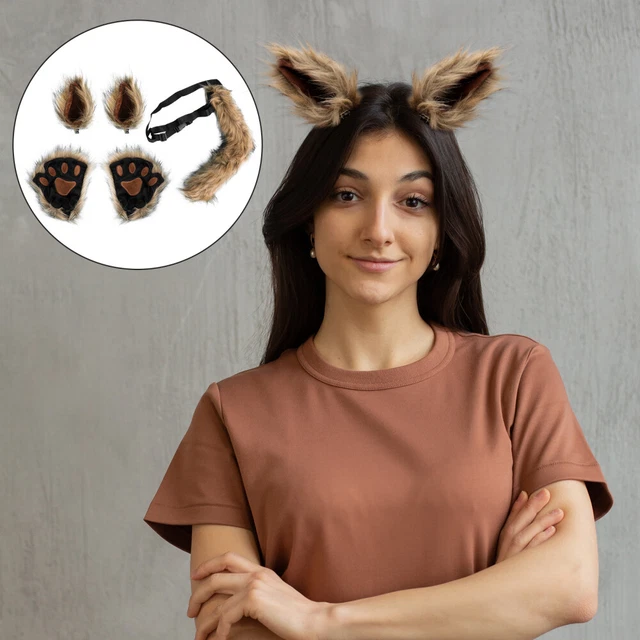 Set accessori graffi gatto peluche tessuto (imitazione coniglio volpe) costume animale marrone
