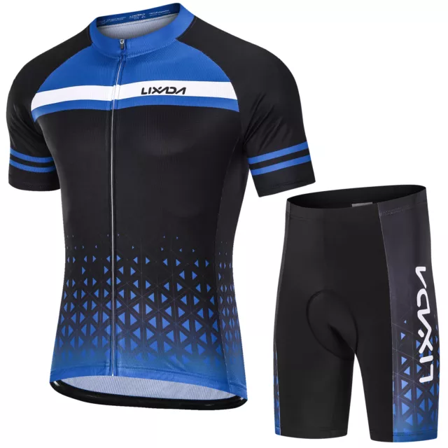 Men Cycling Jersey Set Breathable Quick-Dry Short Sleeve and Padded Shorts Q8J9