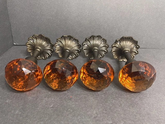 4 Metal Wall Hooks Amber Knobs Multicolor Hat Coat Towel Hanging 6”
