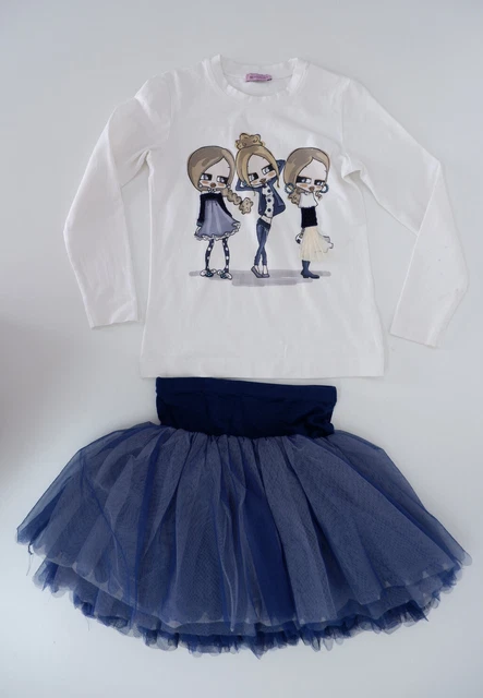 Monnalisa Set Abbigliamento Ragazze Età 6 Anni Gonna Tututù Top Blu Bianco