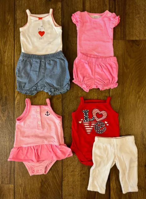 Carters Baby Girl Clothes Lot Newborn NB Summer Rompers 2 PC Outfits Mix Match