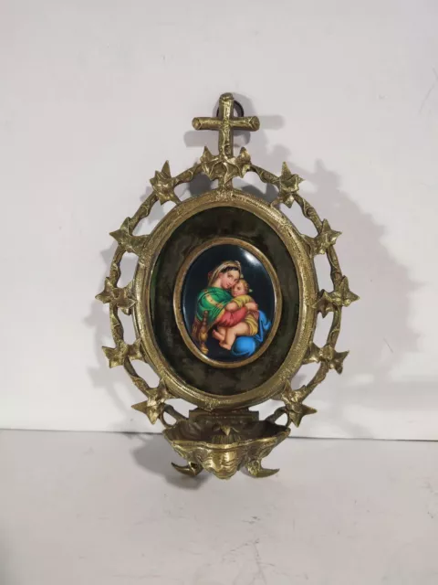 Bénitier en Bronze Doré et Porcelaine / 19th France / Miniature Peint Main 2