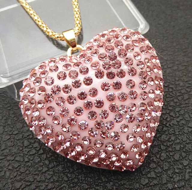 Women's Pink Crystal Rhinestone Heart Pendant Betsey Johnson Necklace