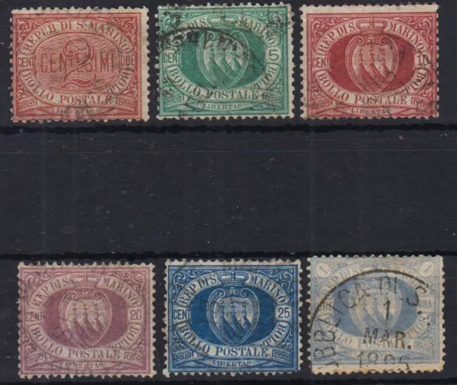 San Marino 1894-99 Cifra E Stemmi Serie Completa 6 Valori N.26-31 Usati